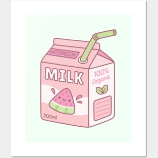 Cute Watermelon Milk Carton Box Posters and Art